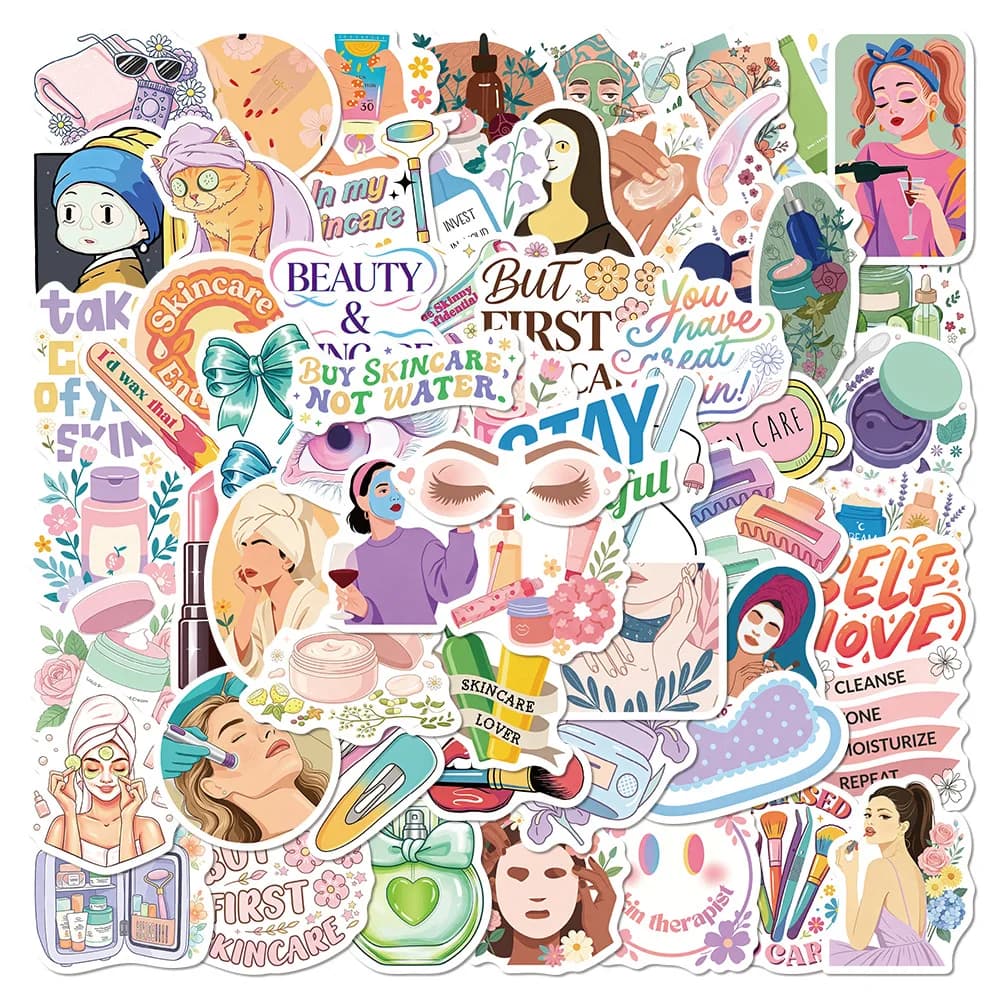 60Pcs Cartoon Beauty Stickers Waterproof Vinyl Decals for Stationery Water Bottle Laptop Tablet Skateboard Guitar