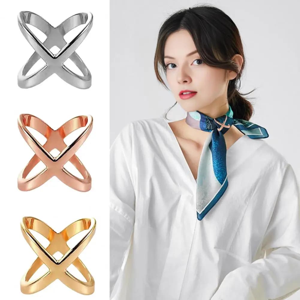 Clip per sciarpa a forma di X Anelli eleganti con fibbia per sciarpa di seta per orlo della maglietta con scialle, accessori regalo di moda multifunzionali per le donne