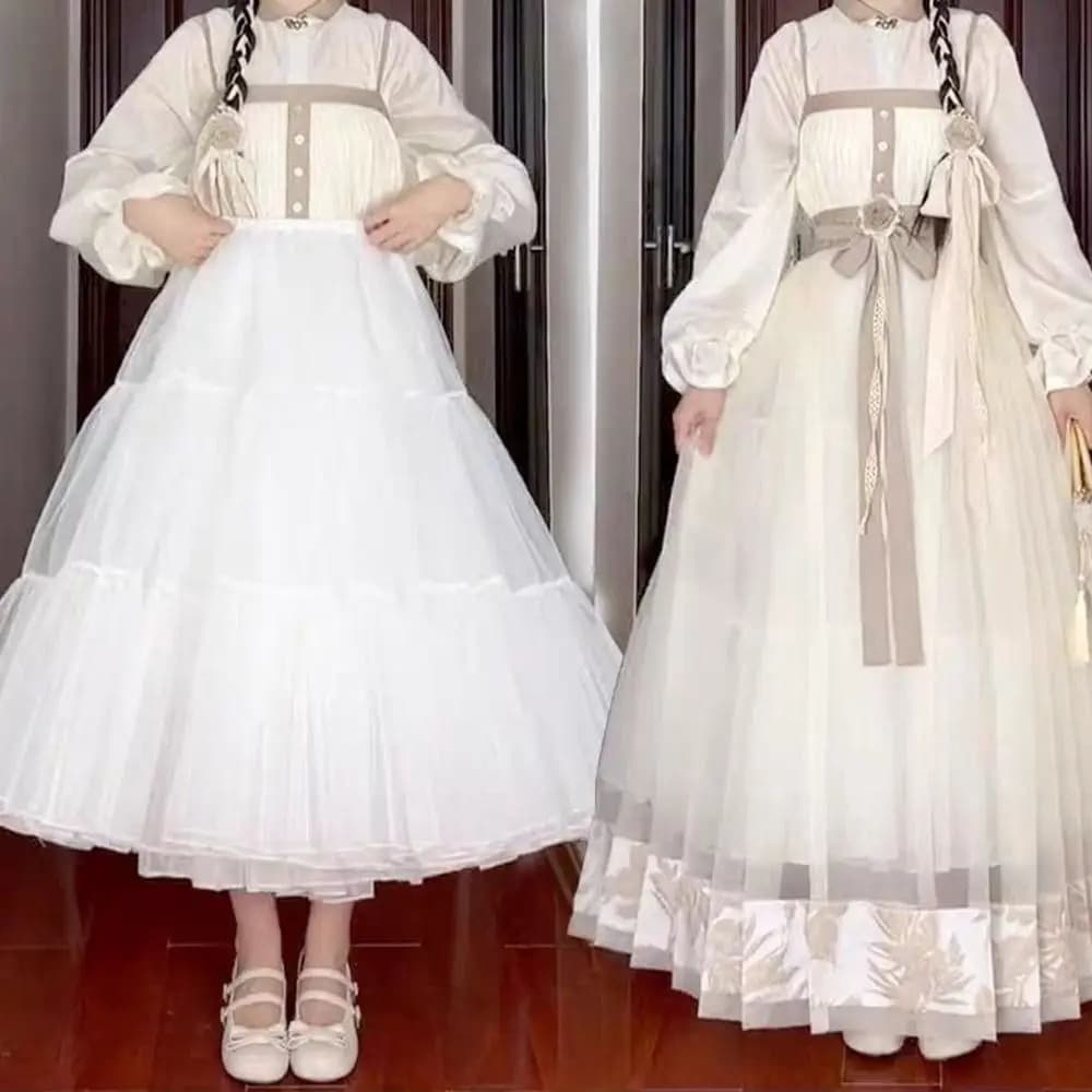 Fashion Lolita Petticoat White Cosplay Underskirt Crinoline Without Hoop Breathable Crinoline Skirt Party Dress