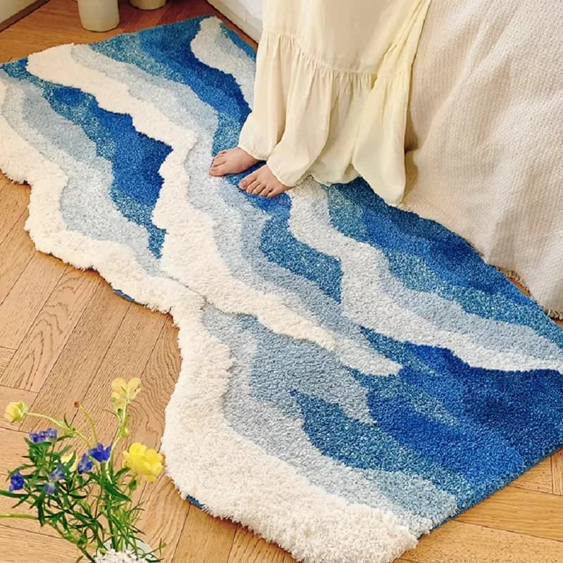 Cashmere Imitation Carpet with Blue Ocean Map, Outdoor Carpet for the House, Funny Japanese Carpet, Nice Floor Mat, Zerbino Anti-Slip