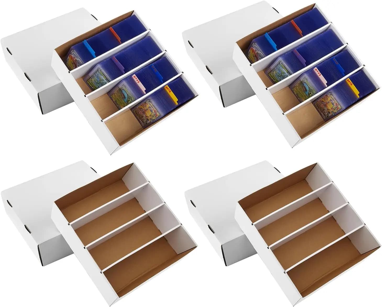 Set di 4 Scatole per Carte Sportive, Contenitore in Cartone con Divisori per 3120 Carte da Baseball, Bianco