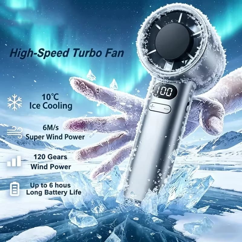 Lenovo 3000mah Handheld Mini Fan Electric Hand Fans Ice Compress High-Speed Cooling USBRechargeable Portable LED Digital Display