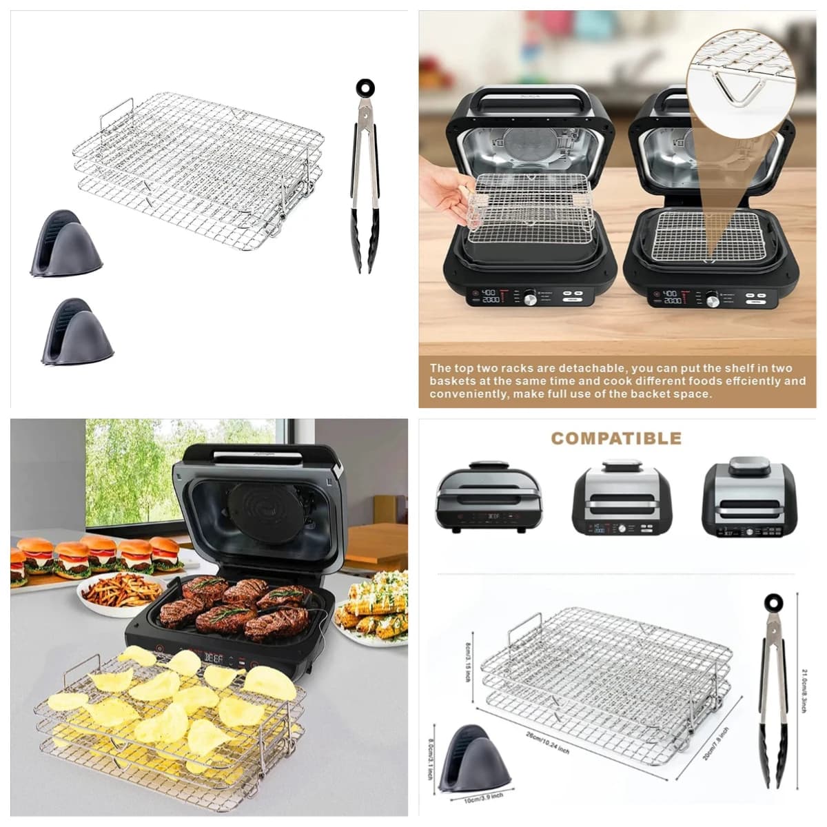 Air Fryer Rack for Ninja Foodi Grill XL Air Fryer, Multi-Layer Dehydrator Rack Toast Rack Air Fryer Accessories