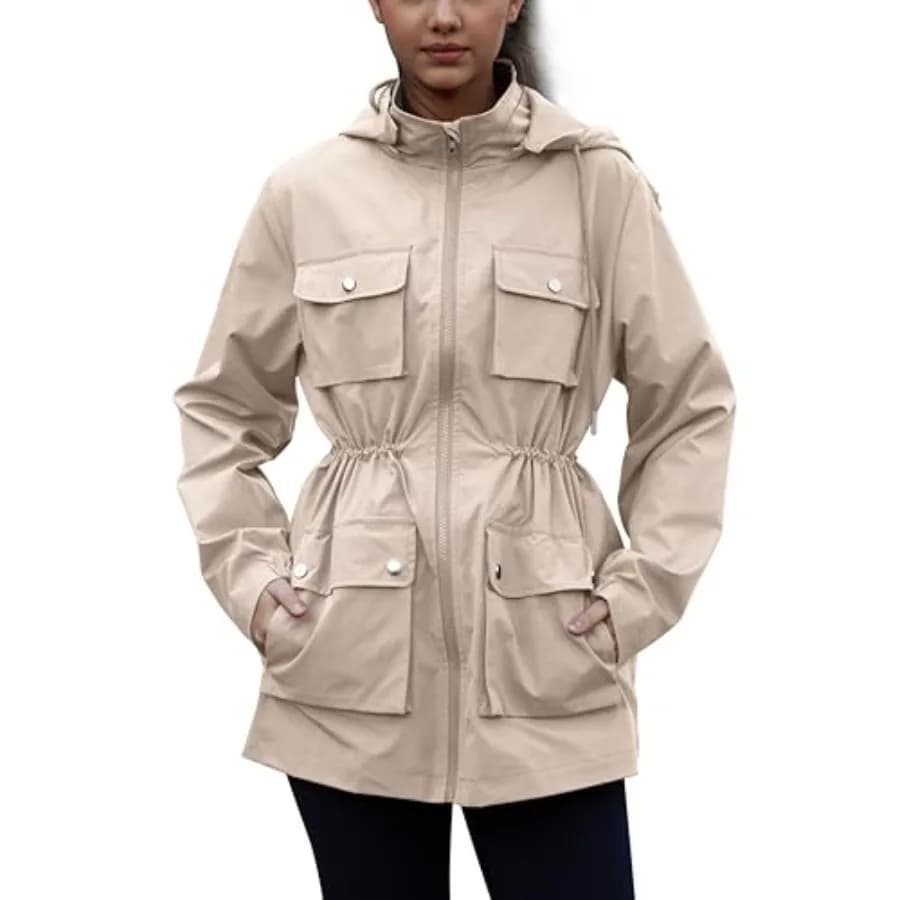 PESION Giacca Impermeabile da Donna Pieghevole Stile Militare, Antivento, Multitasche per Viaggi e Escursioni all'Aperto