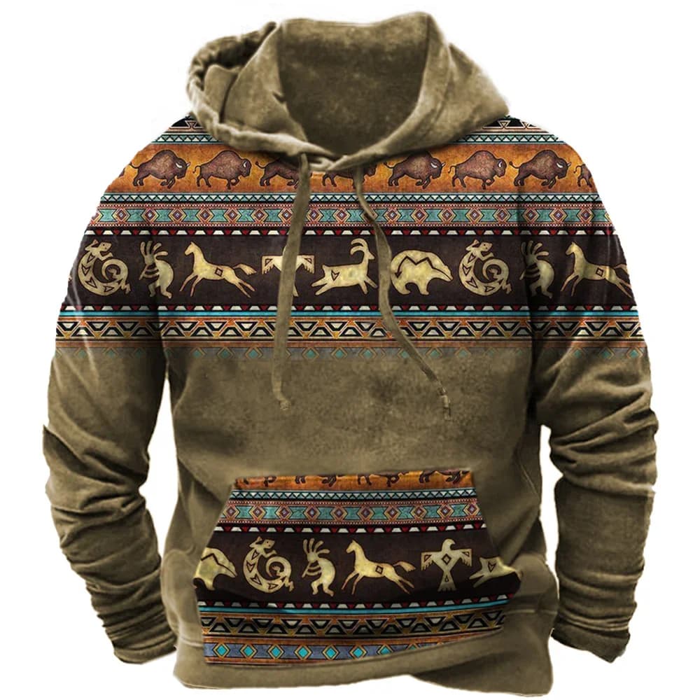 Felpa con cappuccio da uomo stile tribale moda Vintage felpa primavera autunno nuovo Pullover allentato giacca Casual Streetwear top oversize