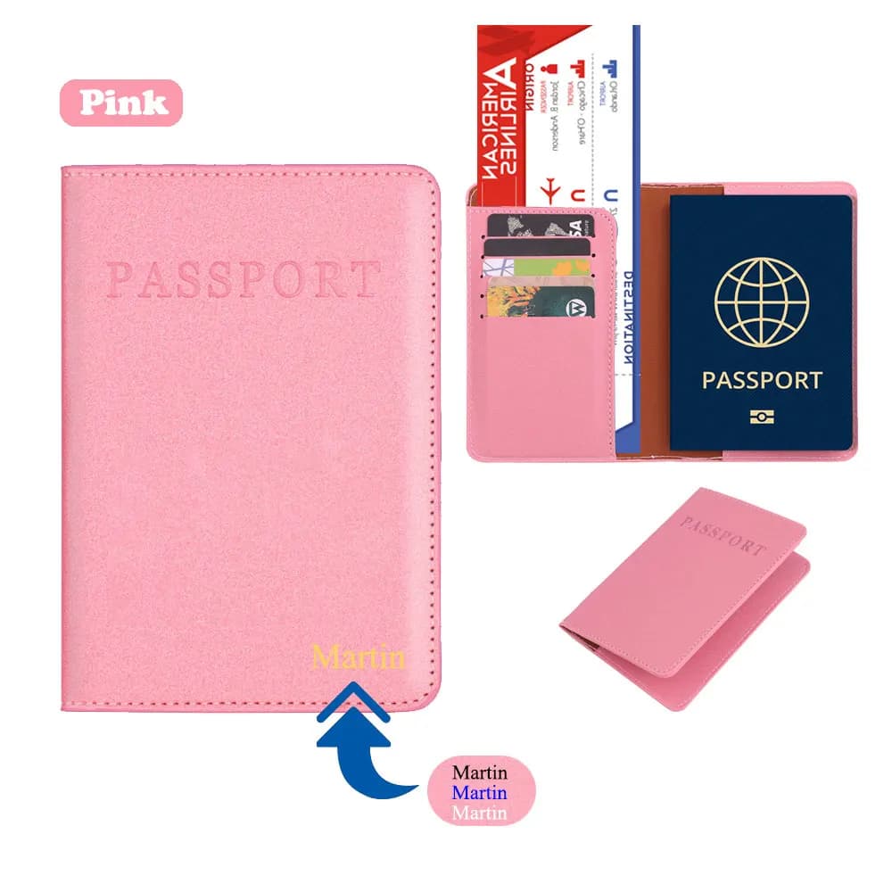 Nome personalizzato Custodia per passaporto da viaggio Borse a portafoglio Custodia per passaporto in pelle PU ID Carta di credito Accessori da viaggio Porta passaporto
