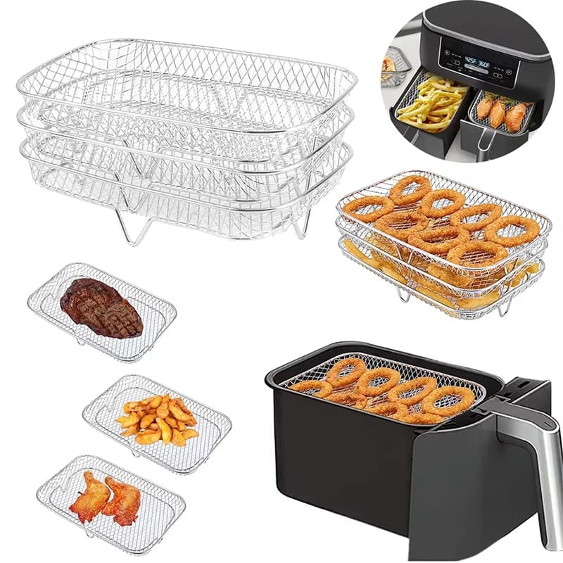 1PC Air Fryer Rack Stainless Steel Stackable Grill Food Dehydrator Basket Air Fryer Accessory Cook Several Food in One Time