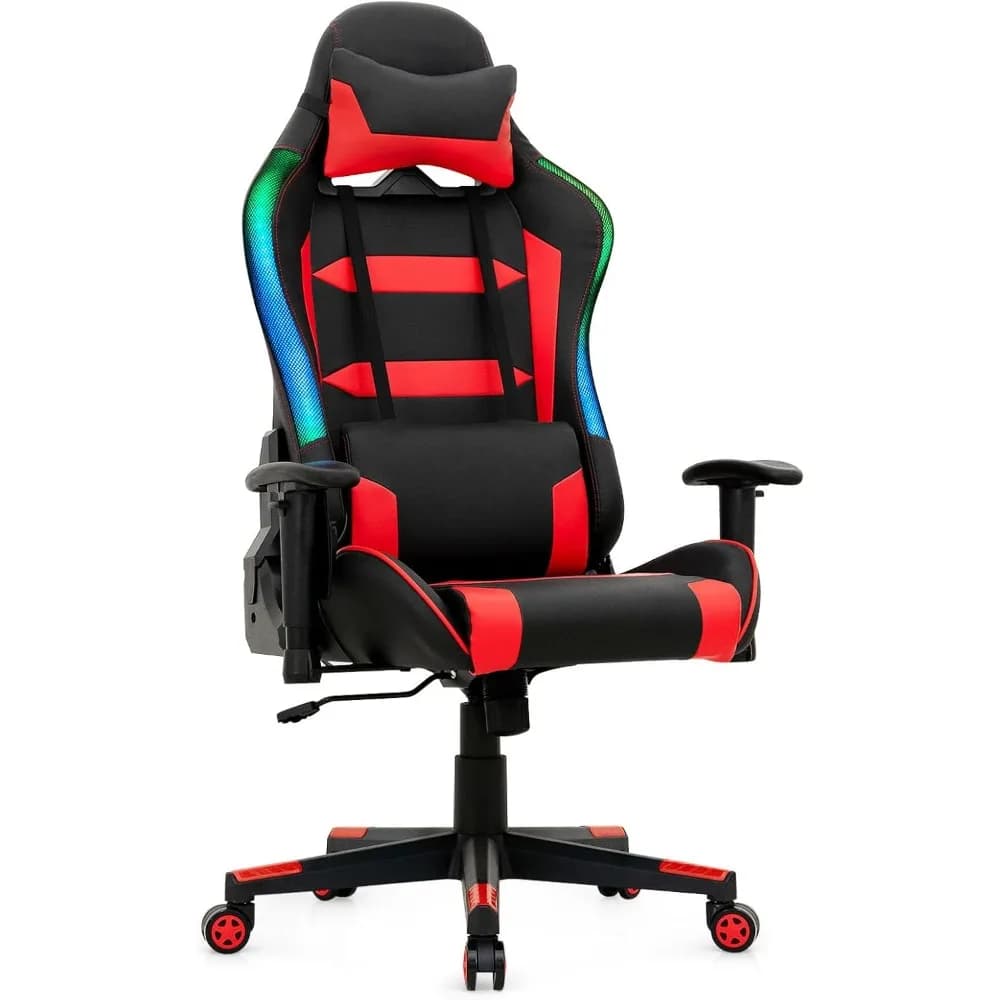 Sedia da gioco RGB, sedia ergonomica per videogiochi con luce a LED, sedia per computer E-Sport con schienale alto regolabile con pelle PVC, cuffie