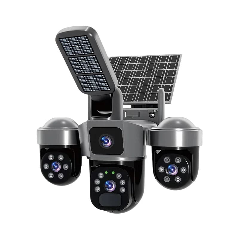 Telecamera di Sicurezza 6MP V380 APP con Alimentazione Solare, Tripla Lente, AOV 4G WIFI, Rilevamento AI Umanoide, Monitoraggio Bambini e Casa