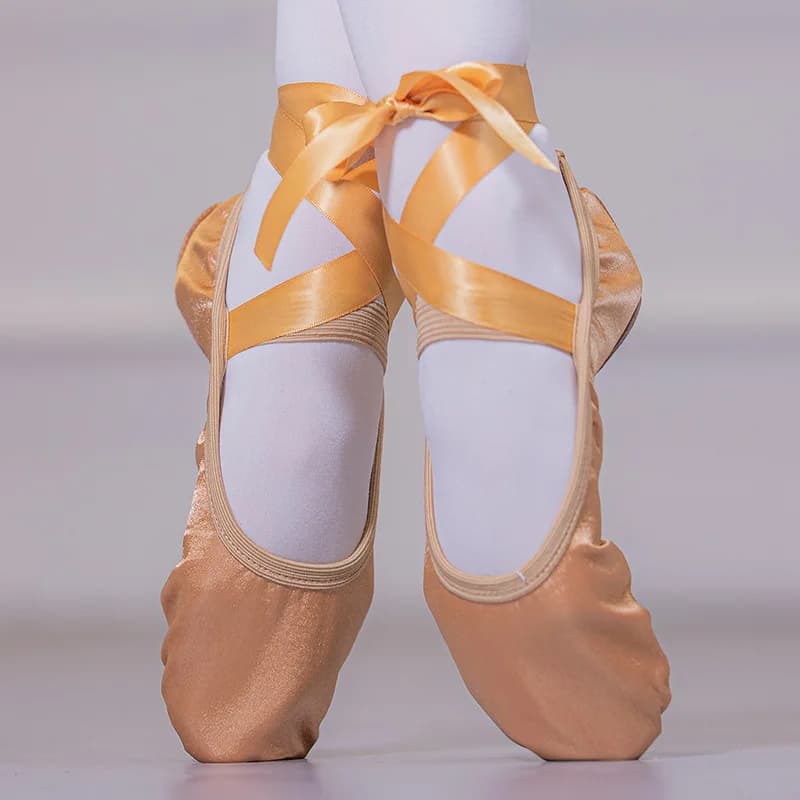 Adult Women Satin Lace-up Ballet Shoes Soft Sole Cat Claw Practice Shoes Teacher Style Body Shaping Dancing Slippers Summer