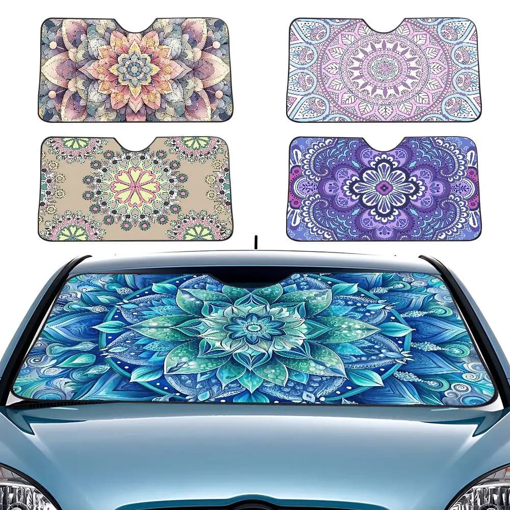 Parasole per auto con motivo serie Mandala - Misura universale 70x130 cm, protezione UV e copertura per parabrezza per decorazioni auto