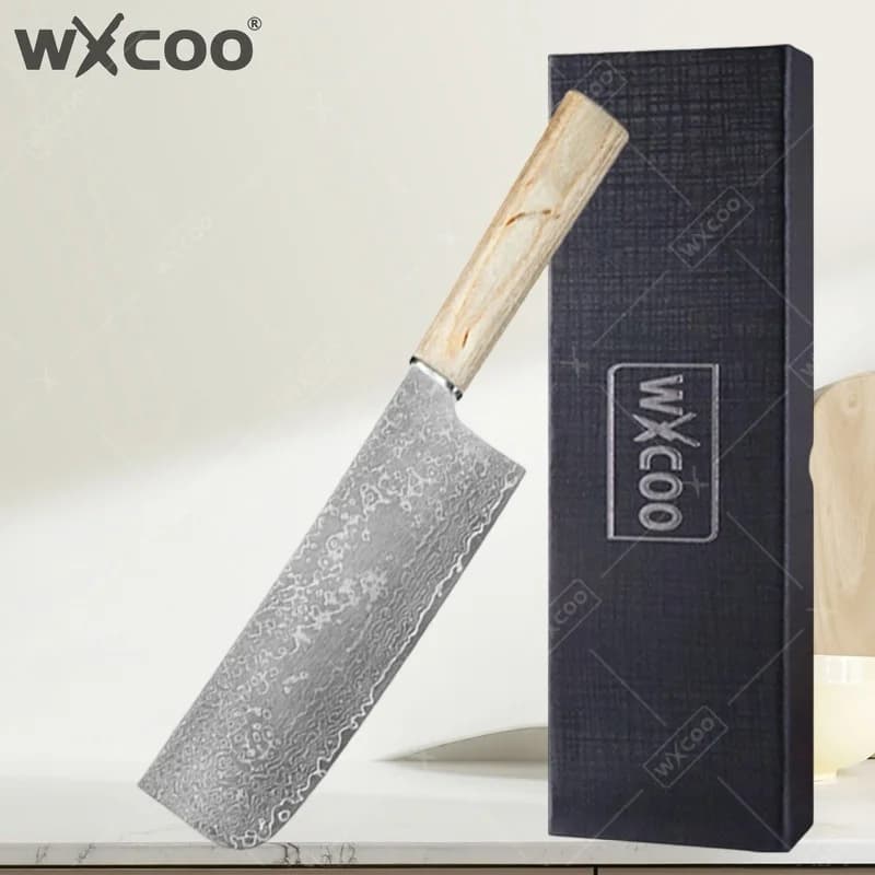 Coltello da Chef Giapponese WXCOO in Acciaio Damascato a 67 Strati, Professionale per Cucina, Tagliacarne, Utensile Domestico per Frutta e BBQ
