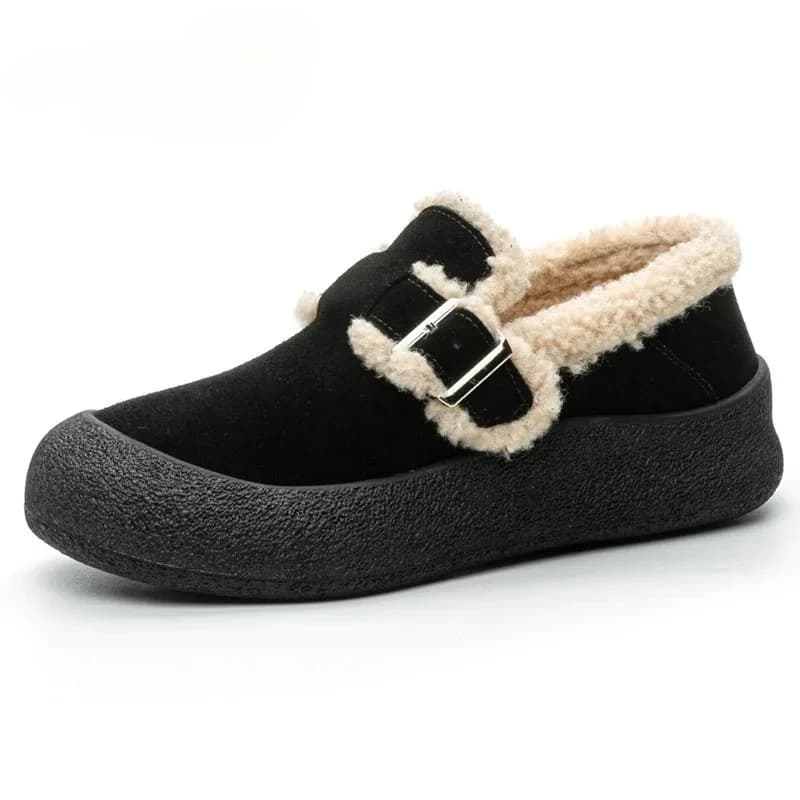 Velvet in real leather inside warm moccasins for women buckle for metal belt decoration shoes low hairy shoes comfortable women winter shoes