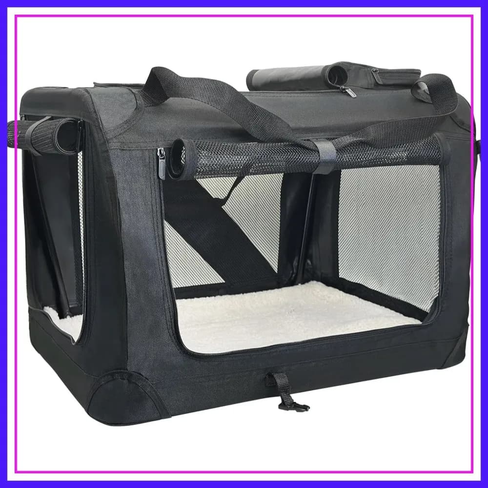 Trasportino Grande per 2 Gatti, 60x43x43 cm, Morbido, Pieghevole, Portatile, per Viaggi, Borsa Trasportino per Animali Domestici, Resistente, Traspirante, Pieghevole, per Gatti e Cuccioli Sotto i 20 kg, Nero