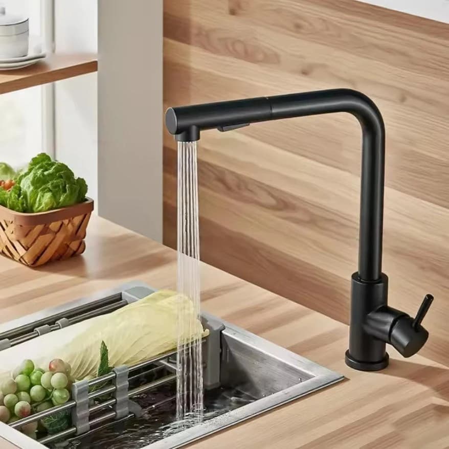 Black removable kitchen faucet with Two Modes of Throw, Stainless Steel Mixer for Hot Water and Cold