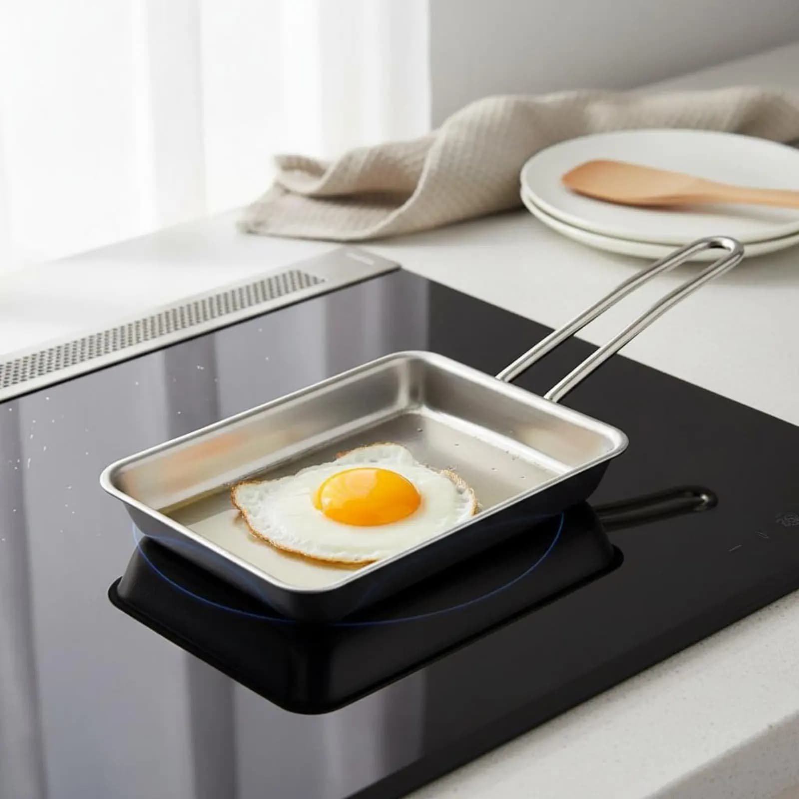 Tamagoyaki Pan Nonstick Japanese Omelet Pan Cookware 304 Stainless Steel Long-Lasting for Breakfast
