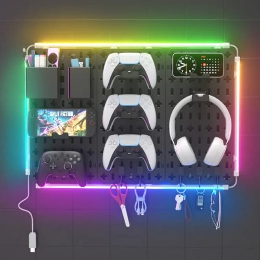 Organizzatore da Parete per Gaming RGB 9 in 1 - Kit Combinabile Fai-da-Te con Supporto per Telefono/Portapenne/Scatola Portaoggetti/Portacuffie e C