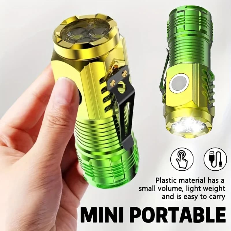 Mini 3 LED torch with pen clip, for night walks, portable brightness, outdoor torch with rechargeable waterproof emergency spotlight
