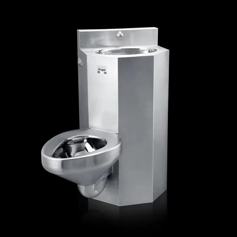 Kuge Institutional Floor Mounted Stainless Steel Combination Toilet with Wash Basin for Correctional Facilities