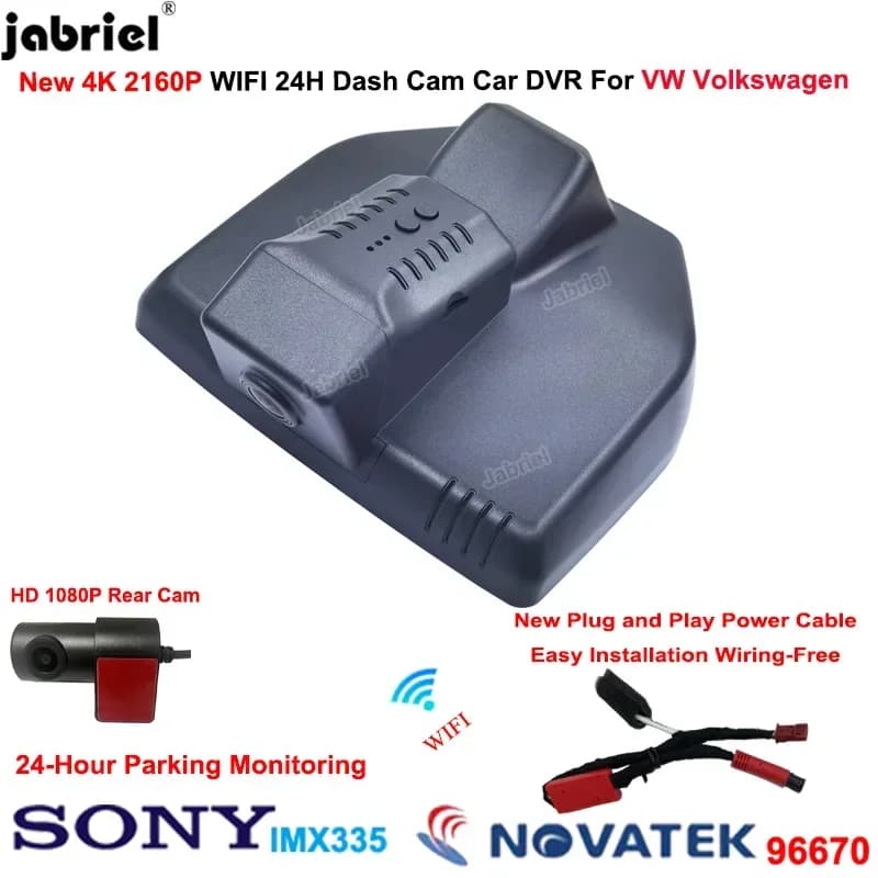 Jabriel Nuovo Wifi Auto Dvr 24H Videoregistratore Per Il 2021 2022 2023 2024 Volkswagen VW id3 ID3 ID.3 4K Dash Cam macchina fotografica anteriore e posteriore