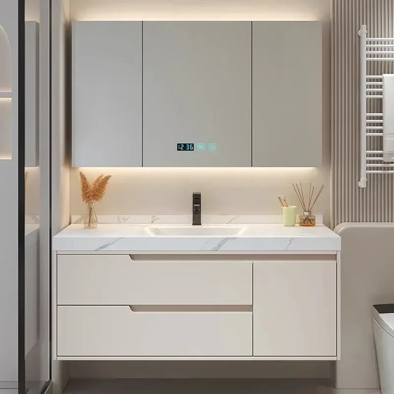 Vanity da bagno con lavabo, moderno vanity galleggiante con cassetto a chiusura ammortizzata, ampio contenitore per lavabo integrato in ardesia per piccoli spazi