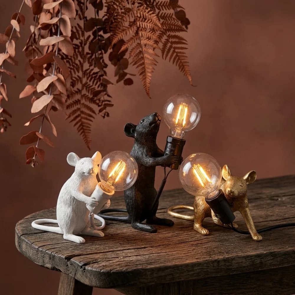LED Table Lamp in Rat Shape Resin, Cat or Squirrel, Nightlight Nordic USB for Bedroom, Home Decoration