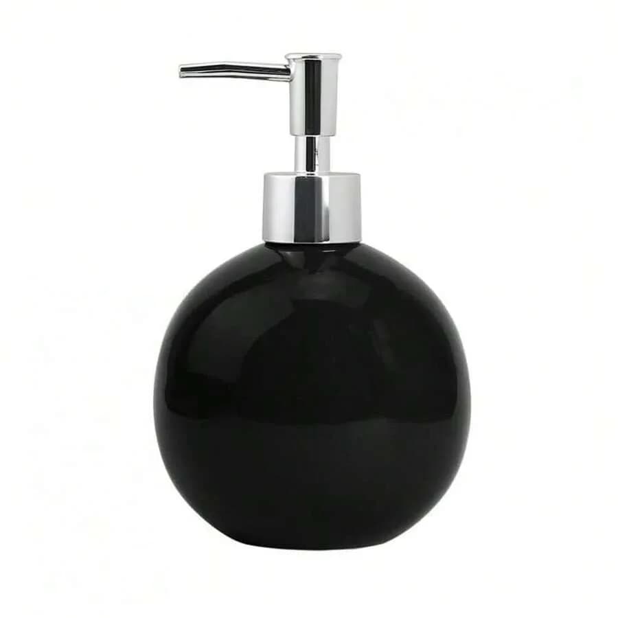 Dispenser per Sapone Liquido in Ceramica 123Arts, Bottiglia da 18oz/550ml, Nero Rotondo con Pompa