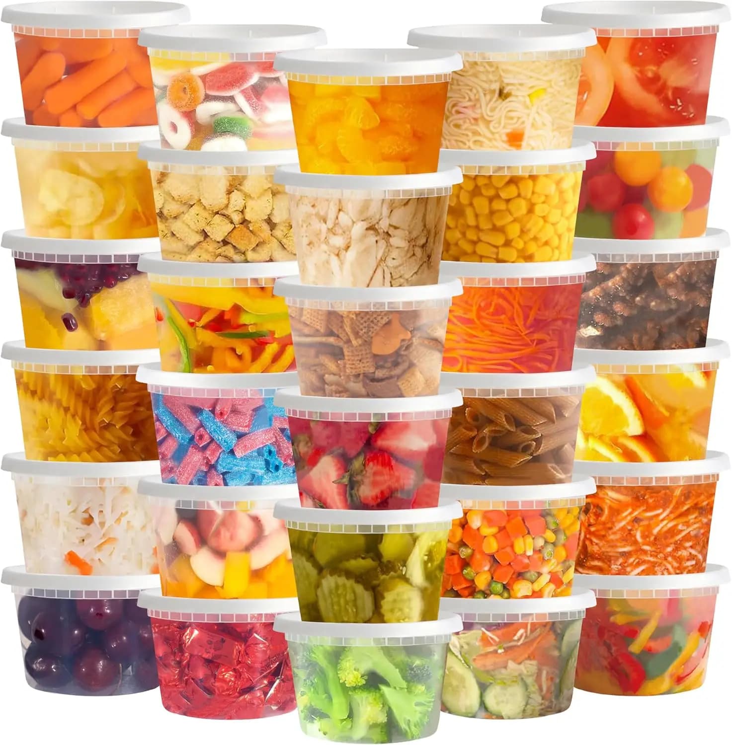50 Set di Contenitori in Plastica da 16 oz con Coperchi per Preparazione Pasti, Conservazione Ermetica Trasparente, Adatti per Microonde e Congelatore