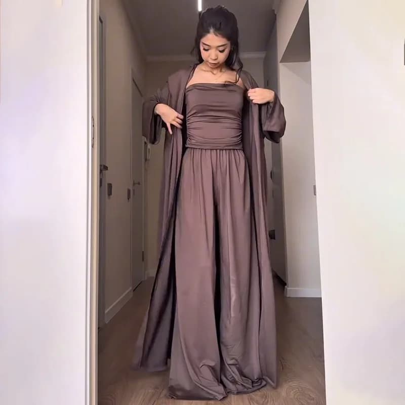 2025 Spring Pure Color Long Sleeve Wrap Top And Long Skirt Set Women's Casual Sportswear Fashionable Street Style Ensemble