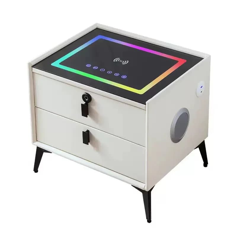 Comodino Smart Moderno a Sei Pulsanti Multifunzione con Altoparlante Bluetooth, Ricarica Wireless e Illuminazione LED