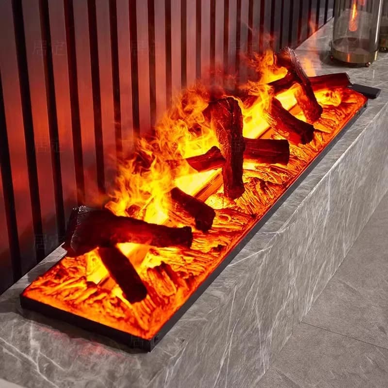 Supporto TV per camino con design a carbone con decorazione in legno Umidificatore a nebbia Controllo APP Camino a vapore d'acqua 3D con suono in vero legno