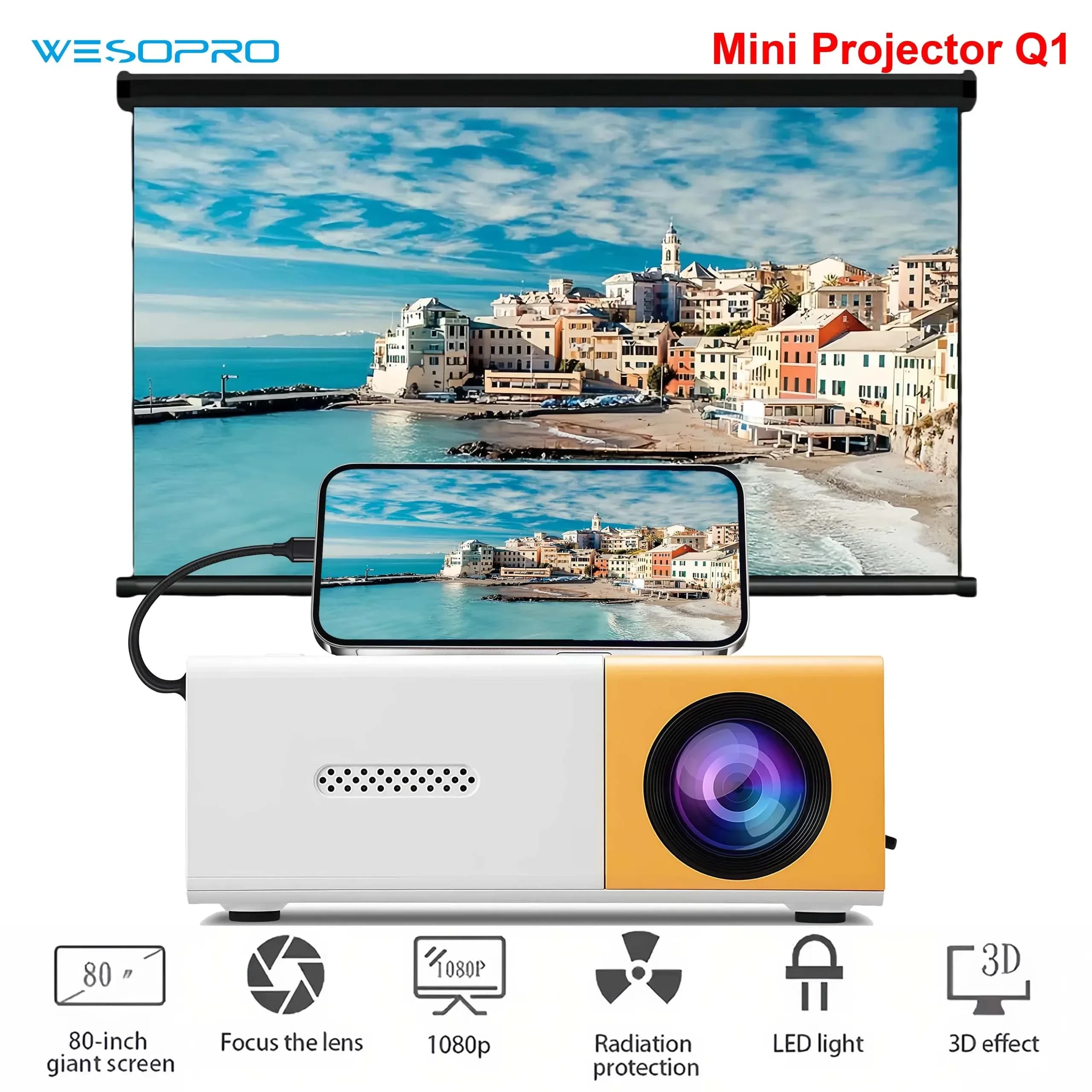 WESOPRO Mini proiettore portatile per cartoni animati da esterno LED Pico Movie per Home Theater Il video regalo per bambini può essere specchiato dal telefono