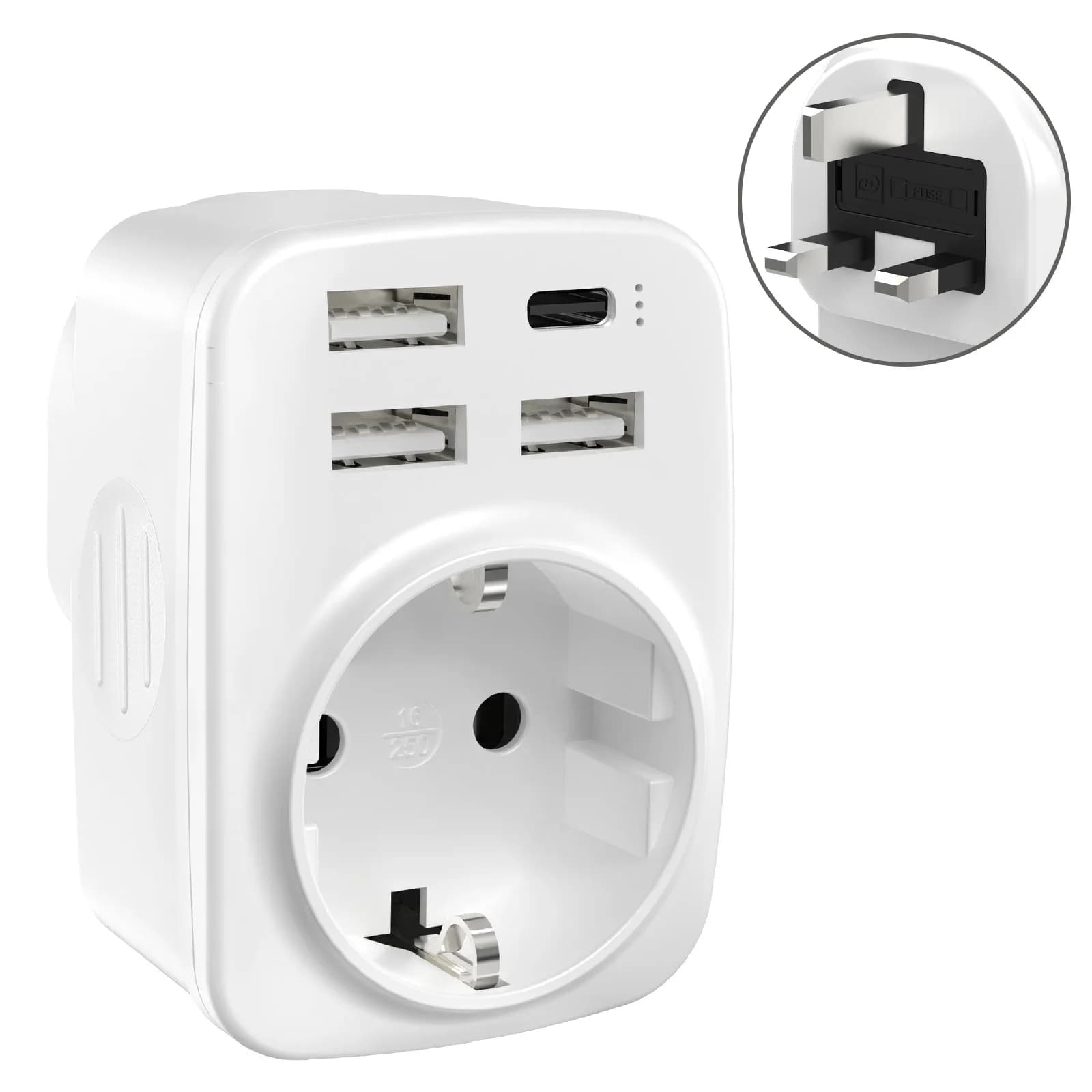 Adattatore da viaggio da Europa a Regno Unito Adattatore con spina tipo G con 1 presa e 2 porte USB Prolunga di ricarica da parete 250 V 13 A