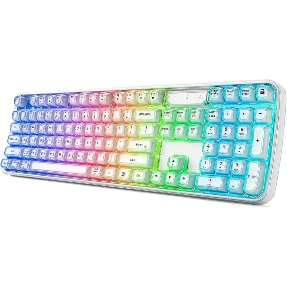 Tastiera Ergonomica Wireless Tri-Ergo con Retroilluminazione RGB, Batteria Ricaricabile, Formato Completo per PC/Laptop, Bianco Perla