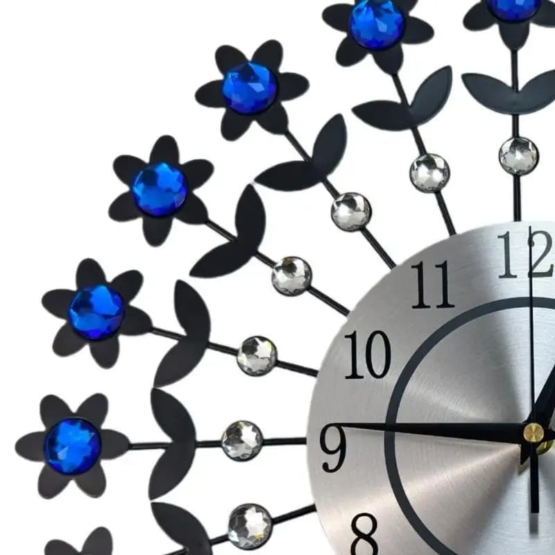 Wall clock Silent metal watch without ticking Crystal Flowers Digital wall clock for da