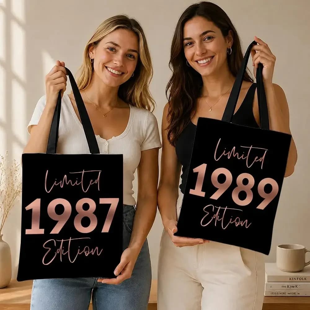1980-1989 Print Birthday Y2K Storage Bags Canvas bag, suitable for work, school, and daily commutes, reusable shopping bag