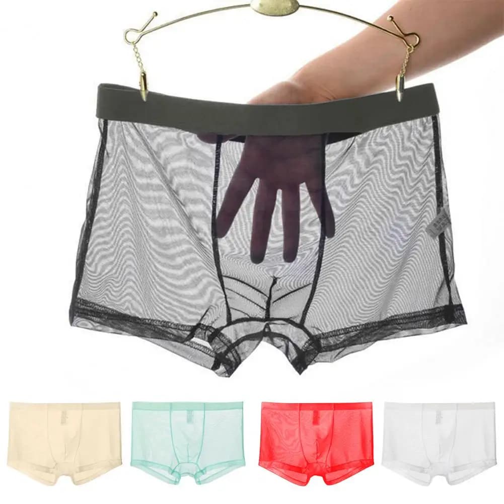 Boxer trasparenti da uomo Vedi attraverso mutande maschili Maglia sexy a vita bassa Seta ghiacciata Sottile rinfrescante Mutandine da uomo Intimo da uomo