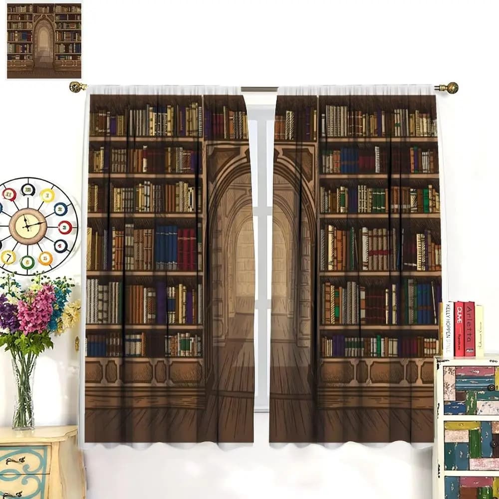 Tende Vintage per Bambini a Tema Libreria, per Studio, Educazione, Soggiorno, Camera da Letto, Aula