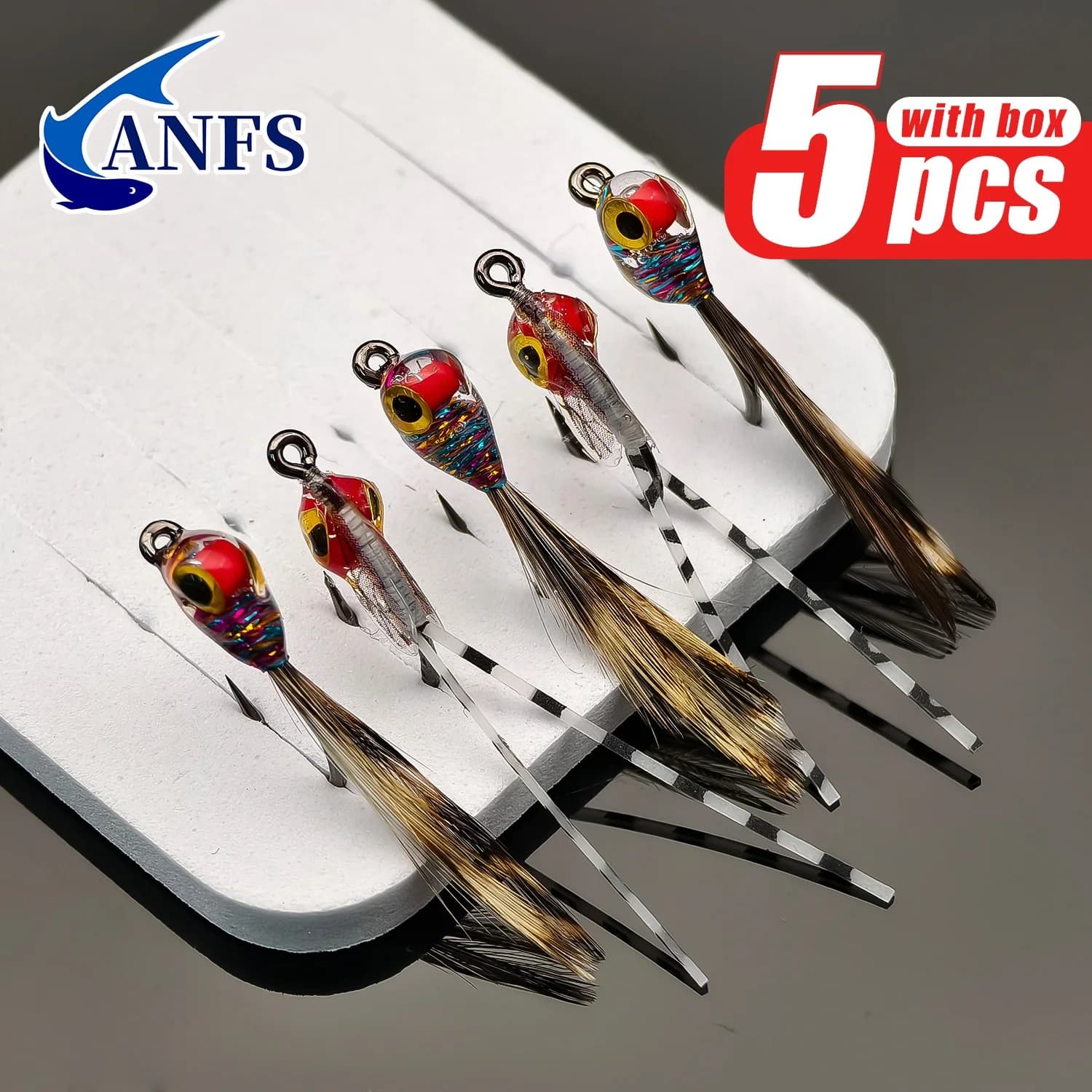 ANFS 5 esche per mosche per pesci con esca per trota - Design realistico misto per la pesca d'acqua dolce e salata