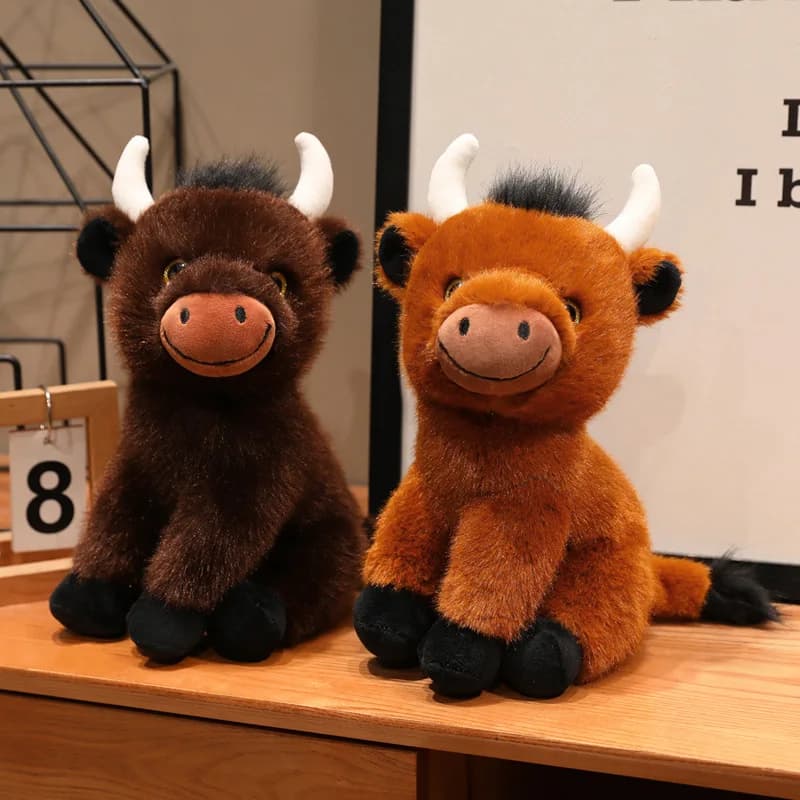 27CM Kawaii Cartoon Simulation Anime Naughty Highland Cow Stuffed Animal Plush Toy Children's Buffalo Handmade Doll Buffalo Gift