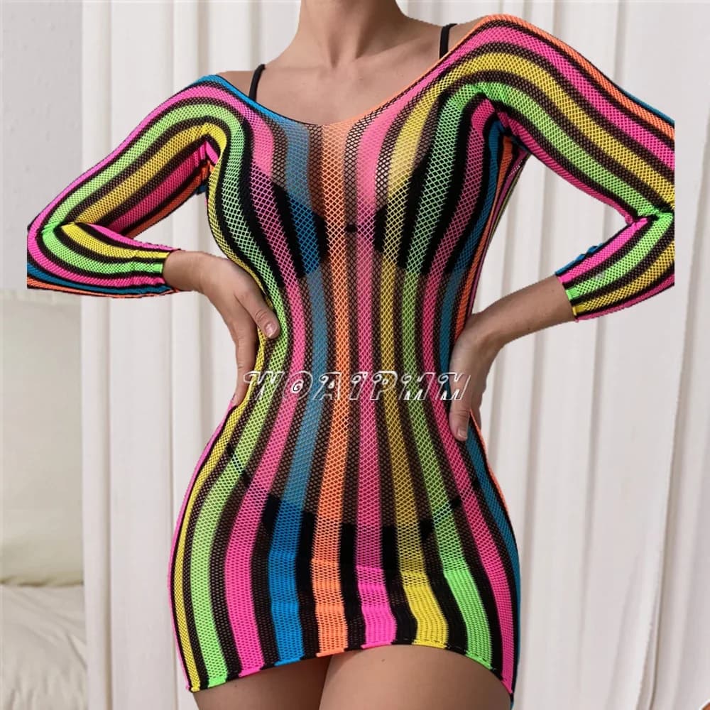 Costume da donna sexy lingerie attillata rete da pesca cava vedere attraverso la gonna corta da donna biancheria intima erotica in rete abbigliamento da notte
