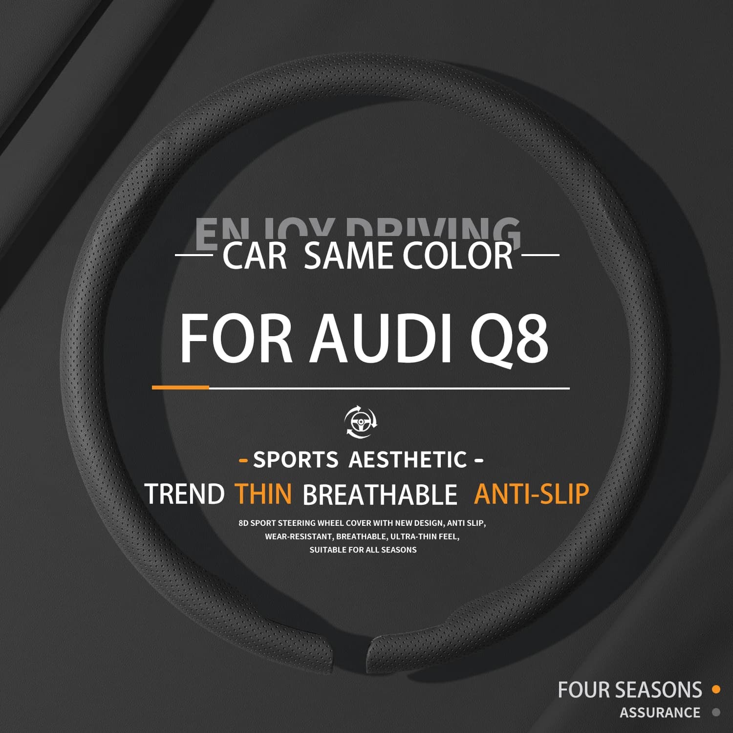 Adatto per AUDI Q8, Coprivolante Sottile di Lusso per Auto Sportive, Accessori Interni per Tutte le Stagioni, Traspirante e Antiscivolo