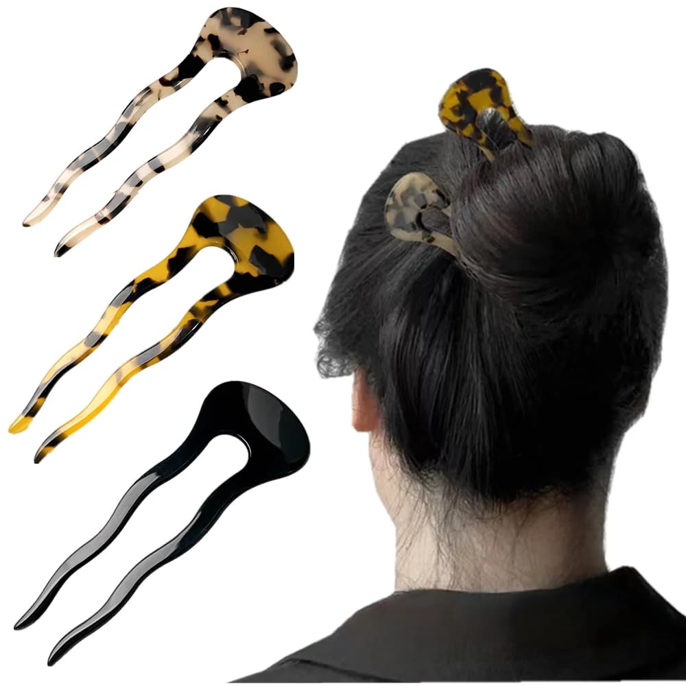Nuova Forcina per Capelli a Forma di Leopardo in Acetato, Clip a U Ondulata, Fermaglio per Chignon, Accessori per Capelli da Donna Effetto Tartaruga