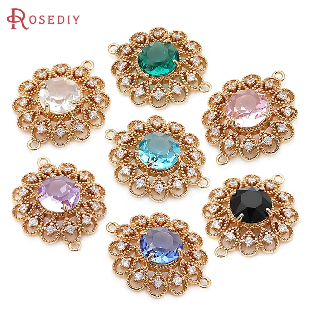 4 pezzi in ottone zircone 2 fori fiore rotondo collega pendenti con ciondoli collana orecchini accessori di gioielli Rosediy sito web ufficiale