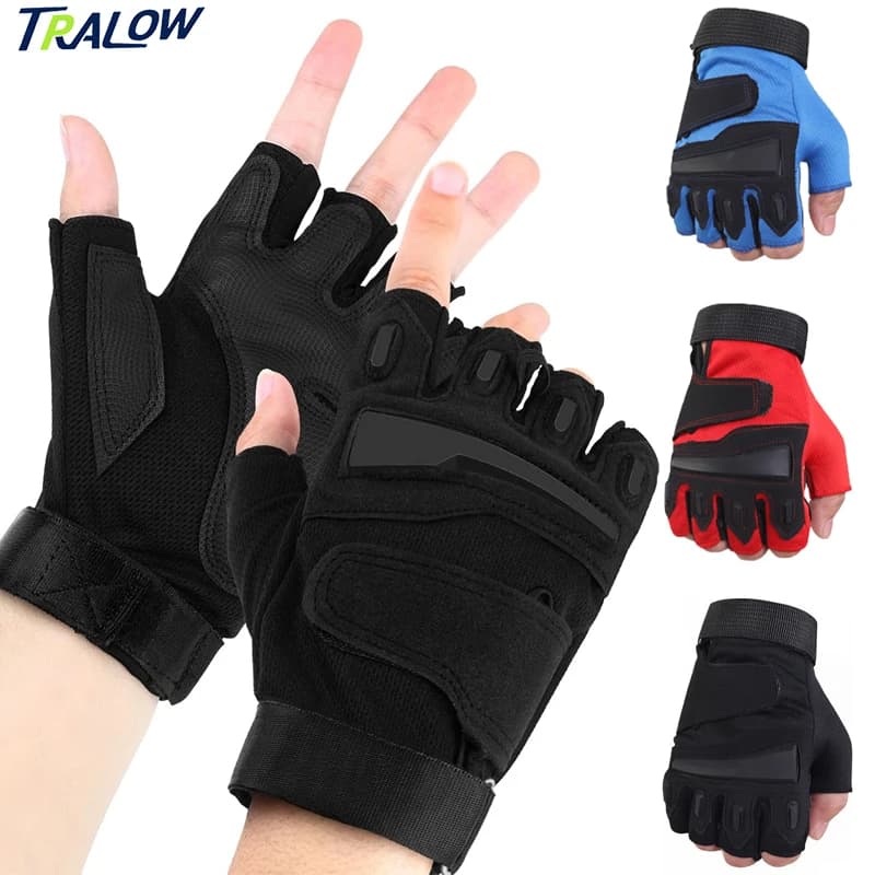 TRALOW 1 Paio di Guanti Tattici Mezze Dita per Ciclismo, Antiscivolo e Antiurto, per Allenamento in Palestra, Arrampicata, Caccia, Moto, Uomo e Donna