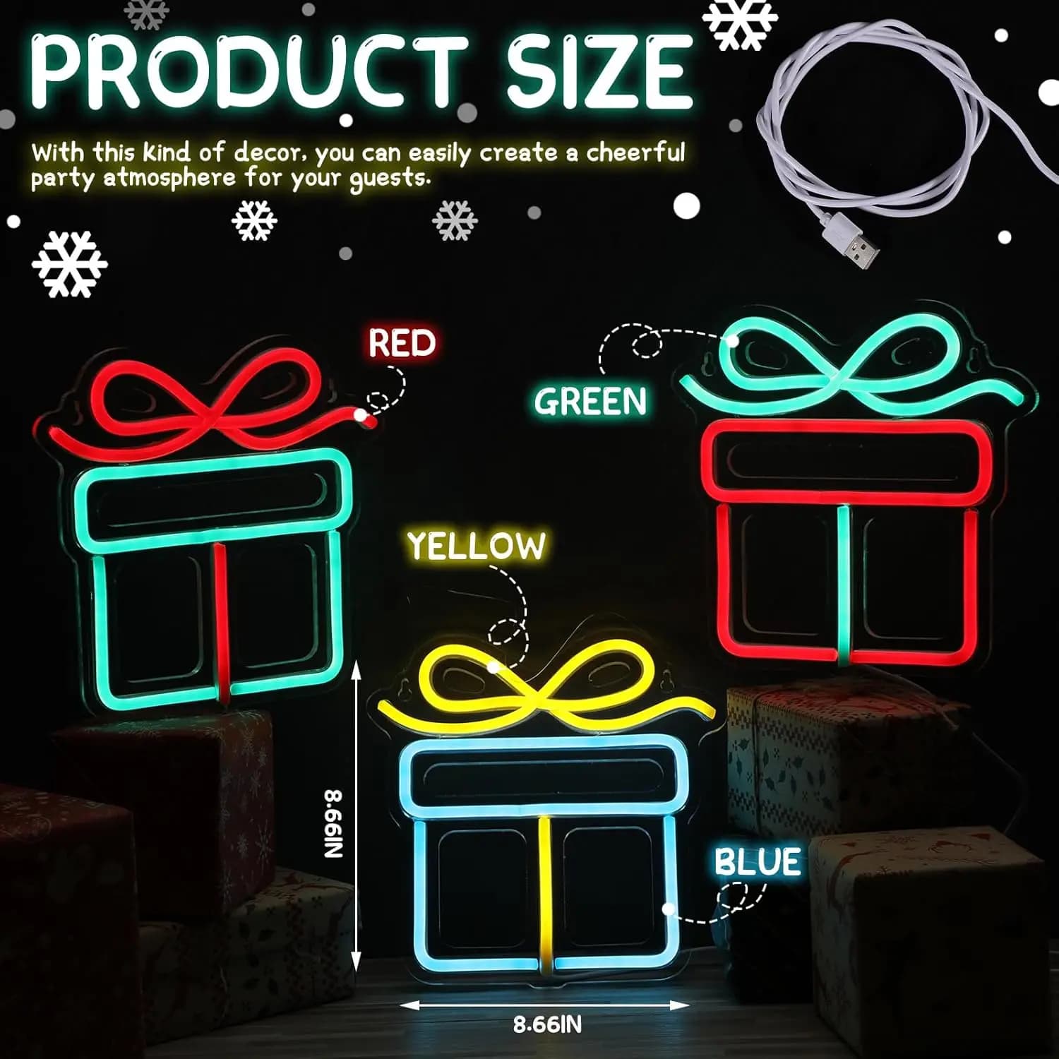 Confezione regalo da 3 pezzi, insegna al neon, albero di buon Natale, luce a LED, barra da parete, soggiorno, decorazioni per la casa, festa invernale, notte, camera da letto