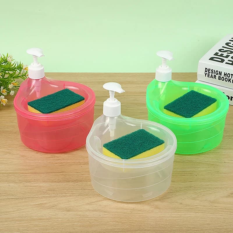 (Summer6) Dispenser di sapone e porta spugne multifunzionale, contenitore per lavaggio piatti da 1000 ml, dispenser manuale di sapone per lavaggio piatti da lavello