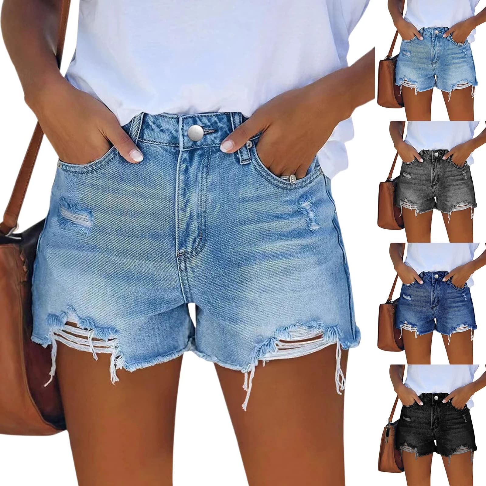 Shorts in Denim Versatili da Donna Primavera-Estate, Jeans Corti a Gamba Larga alla Moda, Streetwear a Vita Alta con Tasche