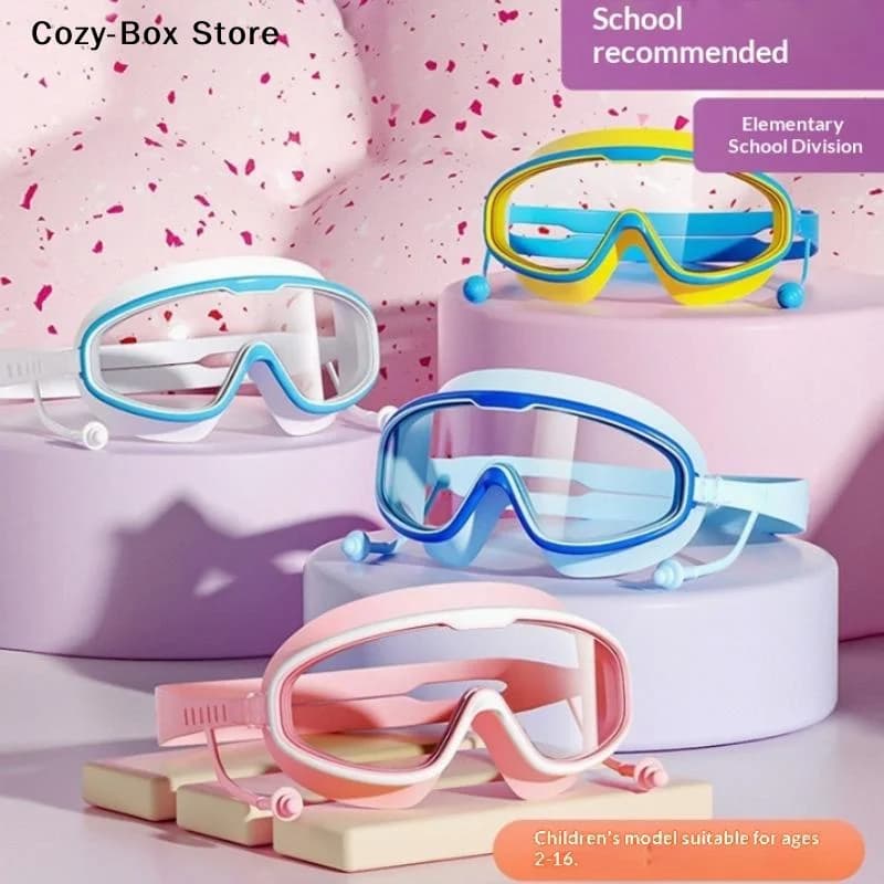 [ZY]1Pcs Children Swimming Goggles With Earplugs For Professional Diving Goggles Waterproof Anti Fog Large Frame Goggles[ZY]