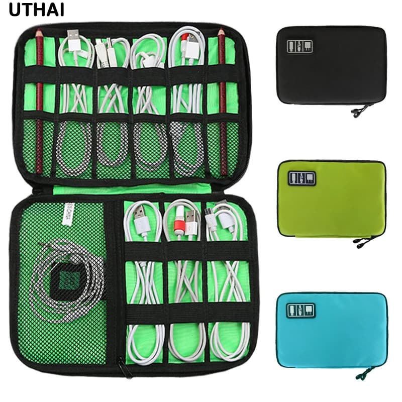 UTHAI Borsa di archiviazione digitale Organizzatore di cavi dati USB per borsa per cavi per auricolari Kit da viaggio Custodia Accessori elettronici